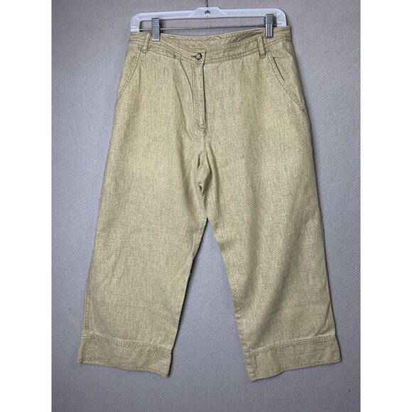L.L. Bean Capris Womans Size 10P Beige Linen Blend Baggy Wide Leg Career - Picture 1 of 7